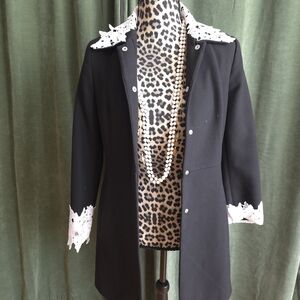 Zara Black Blazer with White Lace Accents